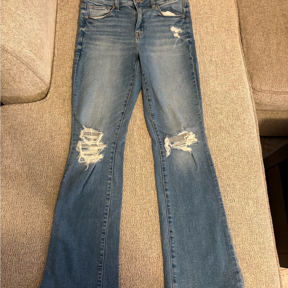 American Eagle Outfitters Skinnykick Blue Distressed Boot Cut Jeans